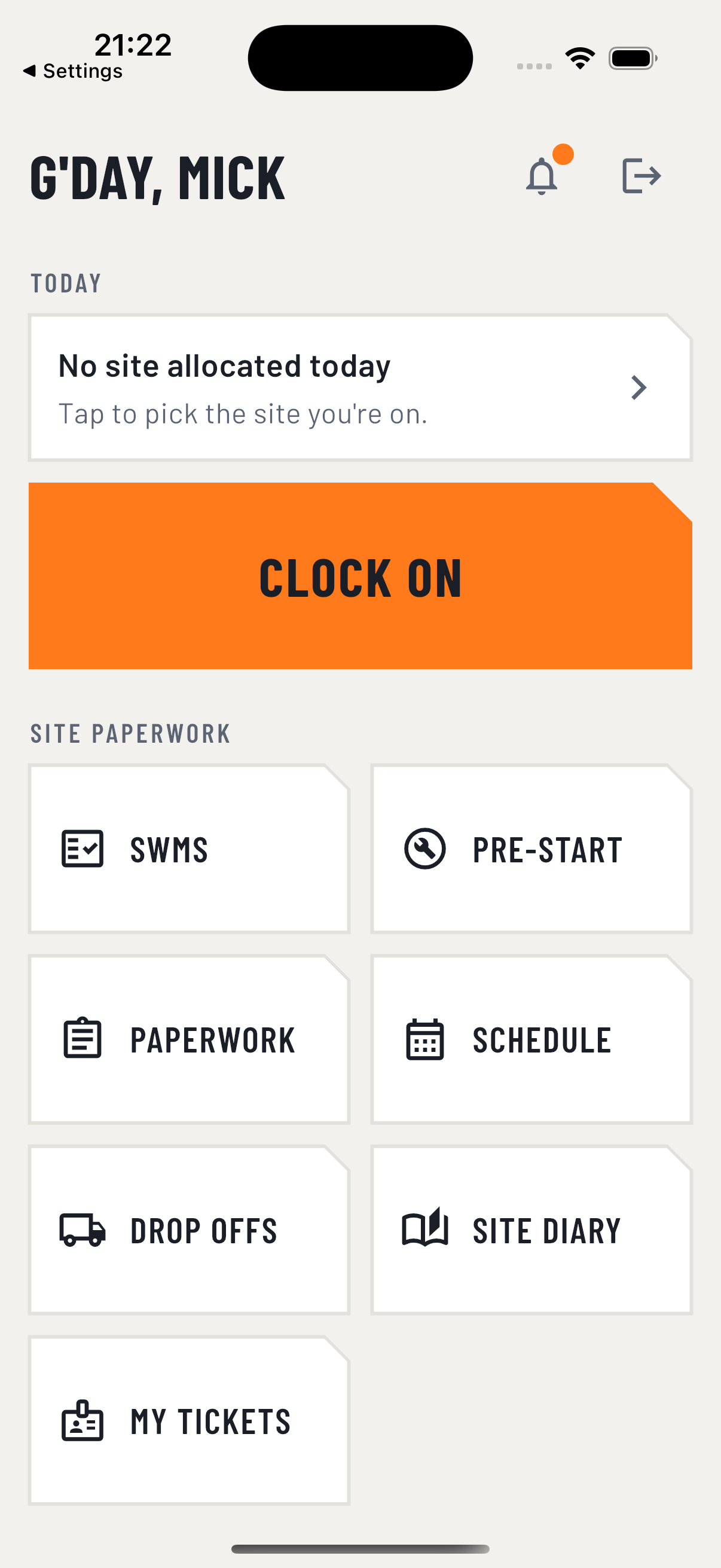 SGD Civil’s actual phone app for site crews.